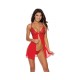 Mesh & Lace Tie Front Babydoll W/g-string Red Sm