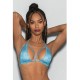 Blue Crystal Black Light Dancewear Tri Bra Blue O/s