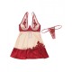 Nylon, Satin Babydoll Underwire Cups & G-String Red Nude 3X/4X