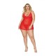 Lace & Mesh Babydoll & G- String Set Lipstick Red Q/s
