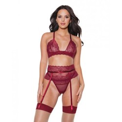 Holiday Bra, Garter Belt & Thong Merlot Lg