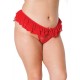 Holiday Stretch Lace & Mesh Crotchless Panty W/ruffle Jingle Bell Waist Red Os/xl