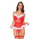Holiday Stretch Mesh Santa Bustier W/marabou Trim & G-string Red/white O/s