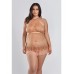 Amber Halter Lace Babydoll W/tiered Pleated Mesh Skirt Hem & G-string Brown 2x