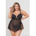 Stretch Lace Babydoll W/underwire Cups & G-string Black 1x/2x