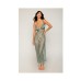 Eyelash Lace & Satin Long Chemise W/g-string - Sage Green Lg