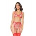 Holiday Embroidered Tulle Bra W/ruffled Trim, Garter Belt & G-string Red/nude Md